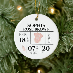 Décoration En Céramique Premier Noël de bébé rose Statistiques de naissanc