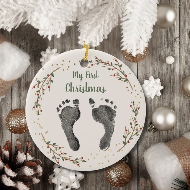 Décoration En Céramique Premier Noël de bébé Ton petit pied imprimé (Créateur téléchargé)