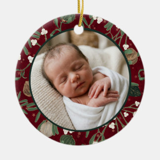 Décoration En Céramique Premier Noël de Bébé Vintage Fleur Rouge Photo