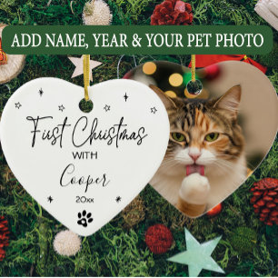 Décoration En Céramique Premier Noël de chat personnalisé avec nom et phot
