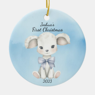 Décoration En Céramique Premier Noël de chèvre Bleu Personnalisé