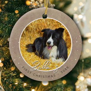 Décoration En Céramique Premier Noël de chiot rustique Photo de chien