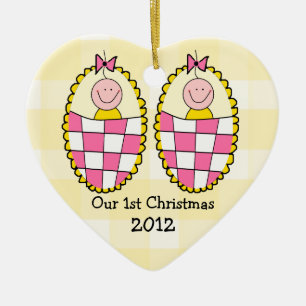 Décoration En Céramique Premier Noël de guingan de filles jaunes de jumea