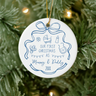 Décoration En Céramique Premier Noël de jeunes parents Bleu Fantaisiste à