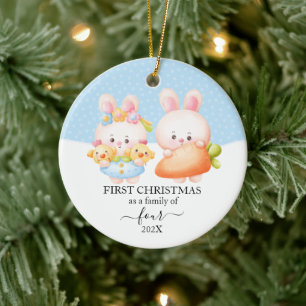 Décoration En Céramique Premier Noël de la famille de 4 avec lapin