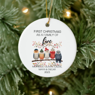 Décoration En Céramique Premier Noël de la famille d'oiseaux de cinq