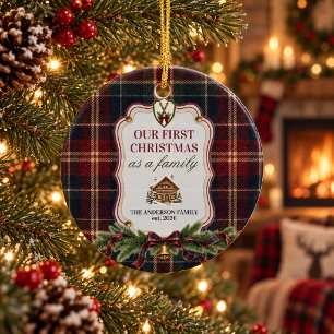 Décoration En Céramique Premier Noël de la famille Tartan Plaid Cadeau