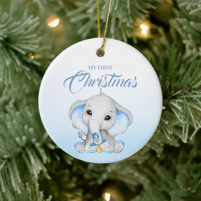 Décoration En Céramique Premier Noël de l'Eléphant Bleu mignon (Arbre)