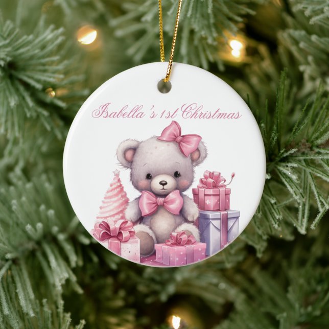 Décoration En Céramique Premier Noël de l'ours en peluche rose (Arbre)