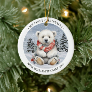 Décoration En Céramique Premier Noël de l'ours polaire rouge à l'Écharpe c