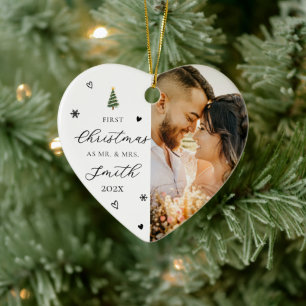 Décoration En Céramique Premier Noël de mariage M. et Mme Photo Souvenir