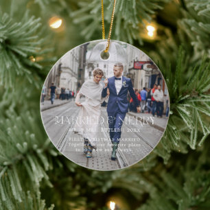 Décoration En Céramique Premier Noël de Mariage Photo Sentimentale