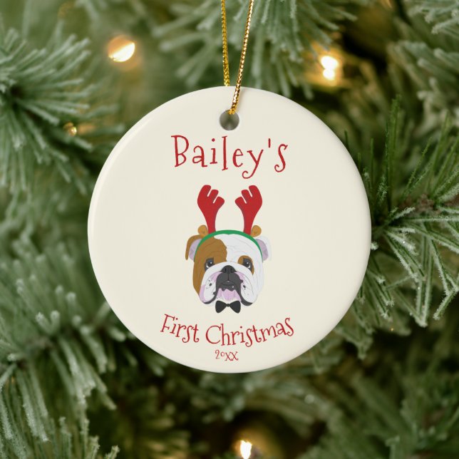 Décoration En Céramique Premier Noël de votre chien - mignon chien anglais (Arbre)