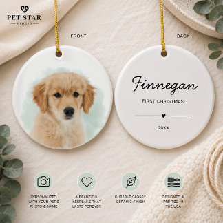 Décoration En Céramique Premier Noël de votre chien ou chat Photo Nom Souv