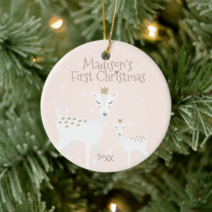 Décoration En Céramique Premier Noël du bébé - cerf commun mignon - ros