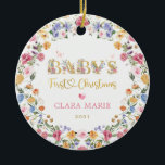 Décoration En Céramique Premier Noël du bébé Fleur sauvage coloré<br><div class="desc">Cet élégant design présente des fleurs sauvages d'aquarelle joyeux mêlés à un feuillage verdoyant. Personnalisez l'invitation avec les détails et la photo de votre bébé. Si vous souhaitez réorganiser davantage le style et l'emplacement du texte,  veuillez appuyer sur le bouton "Cliquez pour customiser plus loin".</div>