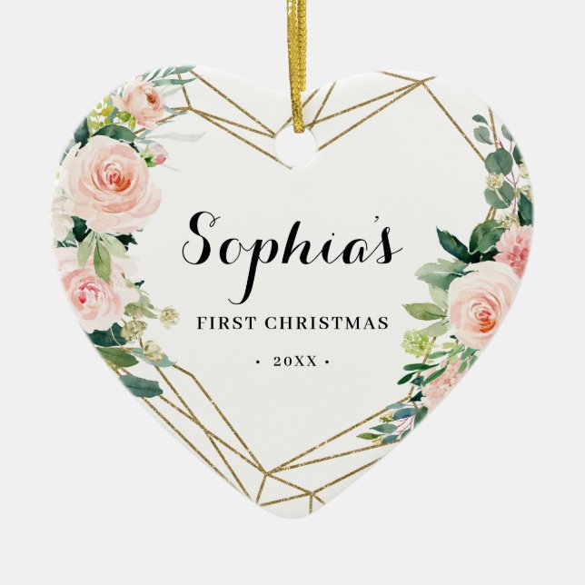 Décoration En Céramique Premier Noël du bébé floral brillant géométrique (Devant)