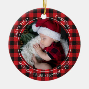 Décoration En Céramique Premier Noël du bébé Plaid 2 Photo Ornament