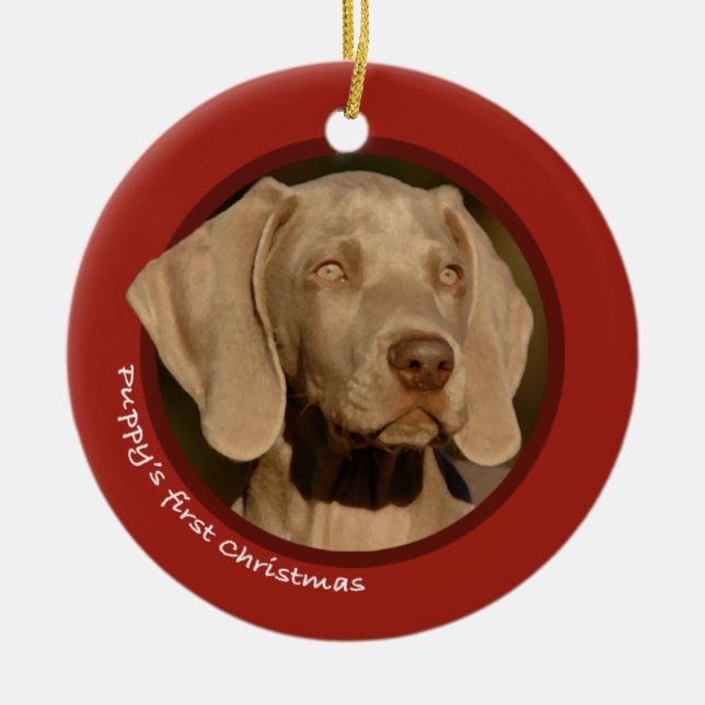 Décoration En Céramique Premier Noël du chiot (Weimaraner) (Devant)