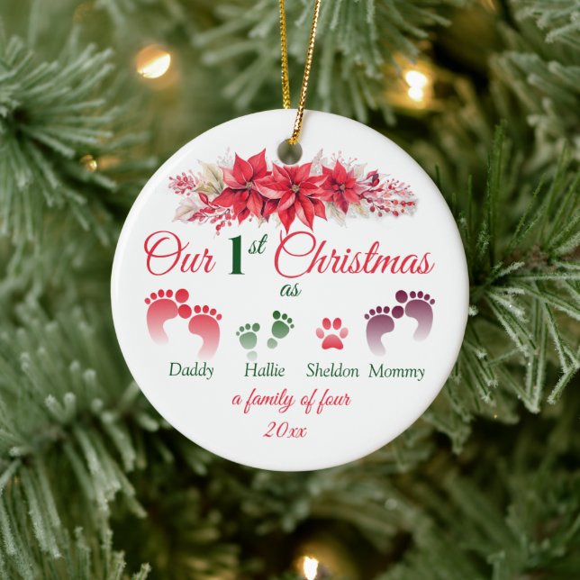 Décoration En Céramique Premier Noël En Famille De 4 Poinsettia (Arbre)