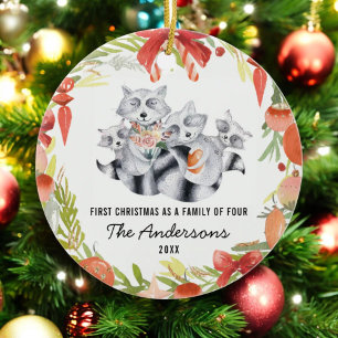 Décoration En Céramique Premier Noël en famille de quatre 4 Raccoon