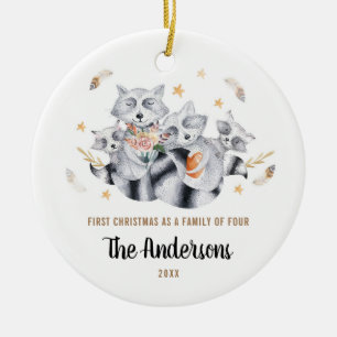 Décoration En Céramique Premier Noël en famille de quatre 4 Raccoons
