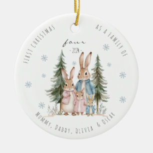 Décoration En Céramique Premier Noël en famille de quatre lapins