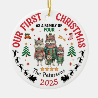 Décoration En Céramique Premier Noël En Famille De Quatre Nom Personnalisé
