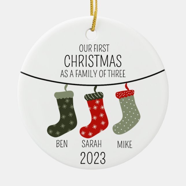 Décoration En Céramique Premier Noël en famille de trois (Devant)