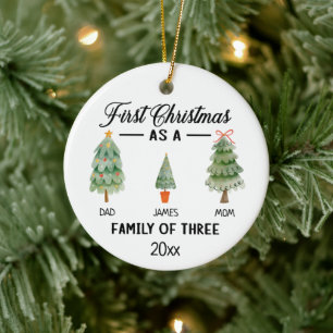 Décoration En Céramique Premier Noël En Famille De Trois Aquarelles
