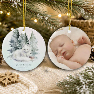 Décoration En Céramique Premier Noël en forêt avec photo de bébé