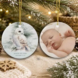 Décoration En Céramique Premier Noël en forêt avec photo de bébé