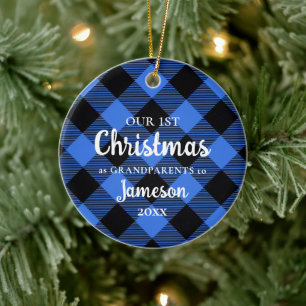 Décoration En Céramique Premier Noël en grand-parents Blue Plaid Photo
