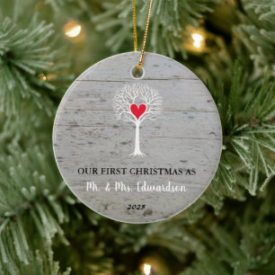 Décoration En Céramique Premier Noël en tant que M. et Mme. arbre d'amour