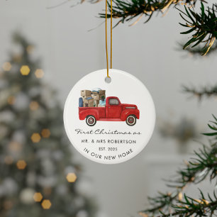 Décoration En Céramique Premier Noël en tant que M. et Mme Camion Rouge No