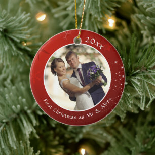 Décoration En Céramique Premier Noël en tant que MR & MRS Red Snowflake 2