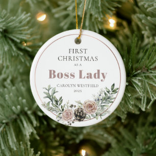 Décoration En Céramique Premier Noël en tant que patronne Nom Année