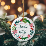 Décoration En Céramique Premier Noël en tante et oncle<br><div class="desc">Célébrez la nouvelle tante et l'oncle avec cette belle couronne d'aquarelle fleurie avec des fleurs de Noël vertes,  rouges et turquoises et des feuilles - customisez-la simplement avec l'année ou cliquez sur "customiser plus loin" pour ajouter du texte,  changer la couleur arrière - plan ou ajouter une photo.</div>