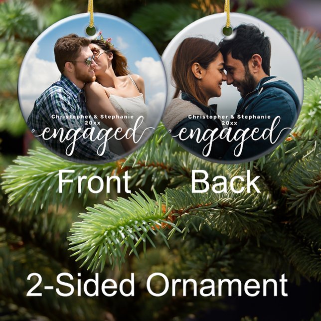 Décoration En Céramique Premier Noël engagé photo double face (custom photo engagement christmas ornament engaged personalized gift for fiancee)