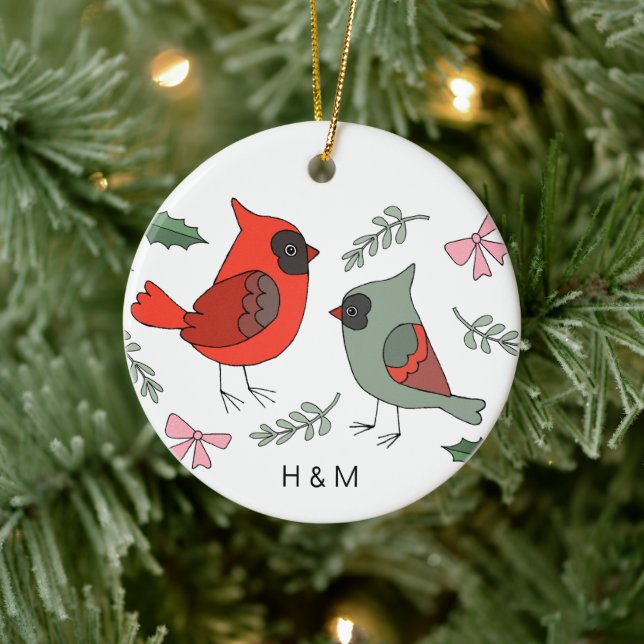 Décoration En Céramique Premier Noël Ensemble Cardinal Couple Personnalisé (Arbre)