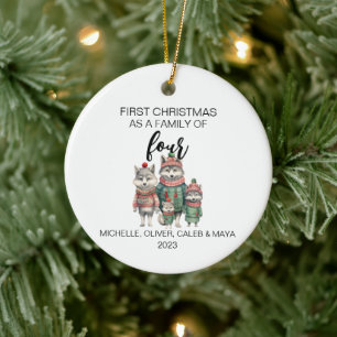 Décoration En Céramique Premier Noël Famille de Loups à Quatre