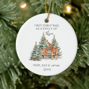 Décoration En Céramique Premier Noël Famille de Trois Nom Cute Giraffe