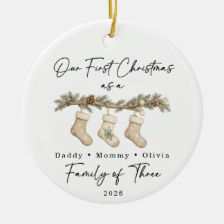 Décoration En Céramique Premier Noël Famille de Trois Personnalisé