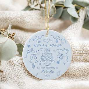 Décoration En Céramique Premier Noël fantasque marié gribouillé doodé