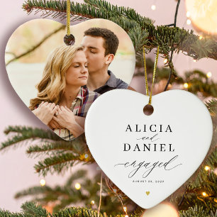 Décoration En Céramique Premier Noël fiancé photo de fiançailles cœur