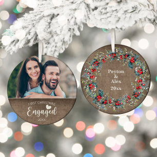 Décoration En Céramique Premier Noël Fiancé Photo Rustique Toile de Jute