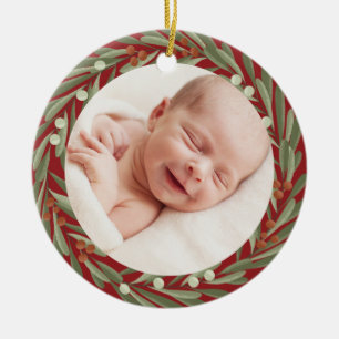 Décoration En Céramique Premier Noël Floral Wreath Photo Baby