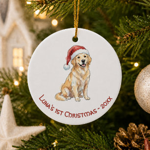 Décoration En Céramique Premier Noël Golden Retriever aquarelle