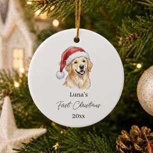 Décoration En Céramique Premier Noël Golden Retriever aquarelle