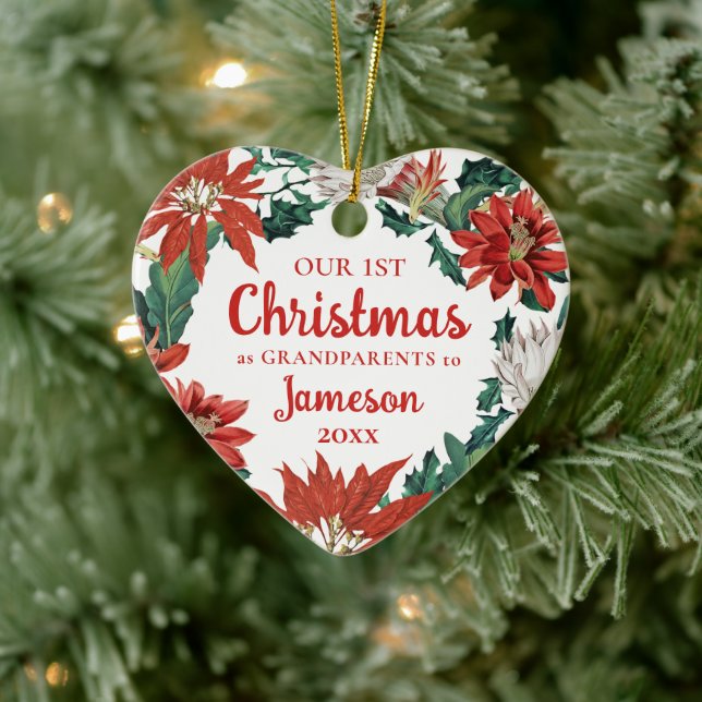 Décoration En Céramique Premier Noël Grand-parents Floral Wreath Photo (Arbre)